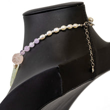 Load image into Gallery viewer, ネックレス 天然石 ジェイド アメシスト ローズクォーツ 淡水パール グリーン ピンク パープル クローバー ローズ 41cm nl148286