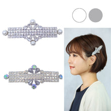 画像をギャラリービューアに読み込む, バレッタ ラインストーン スワロフスキー クリアカラー & パール / グレー