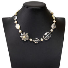 画像をギャラリービューアに読み込む, ネックレス 天然石 クォーツ 白蝶貝 淡水パール ラインストーン ホワイト クリアカラー 44cm nl148411