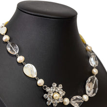画像をギャラリービューアに読み込む, ネックレス 天然石 クォーツ 白蝶貝 淡水パール ラインストーン ホワイト クリアカラー 44cm nl148411