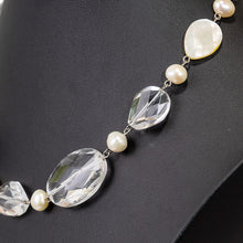 画像をギャラリービューアに読み込む, ネックレス 天然石 クォーツ 白蝶貝 淡水パール ラインストーン ホワイト クリアカラー 44cm nl148411