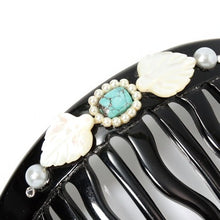 画像をギャラリービューアに読み込む, コーム 白蝶貝 ボヘミアングラス パール ブルー ホワイト ブラック 148597