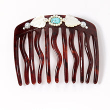 画像をギャラリービューアに読み込む, コーム 白蝶貝 ボヘミアングラス パール ブルー ホワイト ブラウン 148598