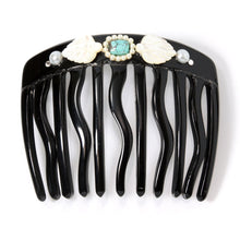 画像をギャラリービューアに読み込む, コーム 白蝶貝 ボヘミアングラス パール ブルー ホワイト ブラック 148597