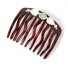 画像をギャラリービューアに読み込む, コーム 白蝶貝 ボヘミアングラス パール ブルー ホワイト ブラウン 148598