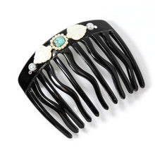 画像をギャラリービューアに読み込む, コーム 白蝶貝 ボヘミアングラス パール ブルー ホワイト ブラック 148597