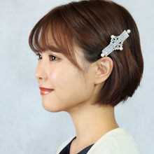 画像をギャラリービューアに読み込む, バレッタ ラインストーン スワロフスキー クリアカラー & パール / グレー