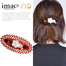 画像をギャラリービューアに読み込む, バレッタ 白蝶貝 七宝 ブラウン ホワイト フラワー バタフライ 149767