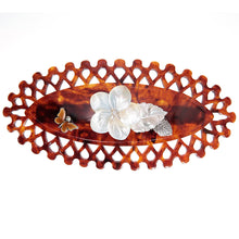 画像をギャラリービューアに読み込む, バレッタ 白蝶貝 七宝 ブラウン ホワイト フラワー バタフライ 149767