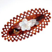 画像をギャラリービューアに読み込む, バレッタ 白蝶貝 七宝 ブラウン ホワイト フラワー バタフライ 149767