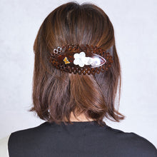 画像をギャラリービューアに読み込む, バレッタ 白蝶貝 七宝 ブラウン ホワイト フラワー バタフライ 149767