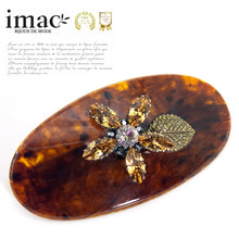 画像をギャラリービューアに読み込む, バレッタ ラインストーン ブラウン フラワー 149768