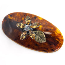 画像をギャラリービューアに読み込む, バレッタ ラインストーン ブラウン フラワー 149768