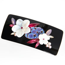 画像をギャラリービューアに読み込む, 白蝶貝、上質なボヘミアングラス、スワロフスキークリスタル、淡水パールを贅沢にあしらった、ラグジュアリーなデザインのバレッタ