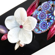 画像をギャラリービューアに読み込む, バレッタ 白蝶貝 淡水パール ボヘミアングラス ラインストーン ホワイト ピンク フラワー150890