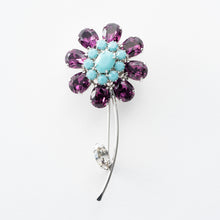 画像をギャラリービューアに読み込む, ブローチ ラインストーン パープル ブルー フラワー 150029 メール便