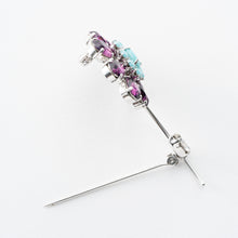 画像をギャラリービューアに読み込む, ブローチ ラインストーン パープル ブルー フラワー 150029 メール便