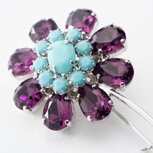 画像をギャラリービューアに読み込む, ブローチ ラインストーン パープル ブルー フラワー 150029 メール便
