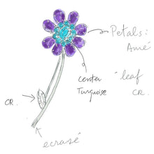 画像をギャラリービューアに読み込む, ブローチ ラインストーン パープル ブルー フラワー 150029 メール便