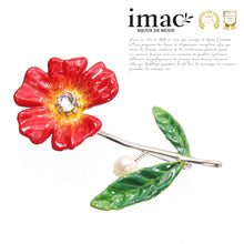 画像をギャラリービューアに読み込む, ブローチ 七宝 淡水パール ラインストーン レッド フラワー 150063 メール便