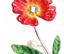 画像をギャラリービューアに読み込む, ブローチ 七宝 淡水パール ラインストーン レッド フラワー 150063 メール便