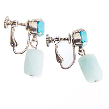 Load image into Gallery viewer, 淡い水色のアマゾナイトとスワロフスキークリスタルの組み合わせが上品なイヤリング