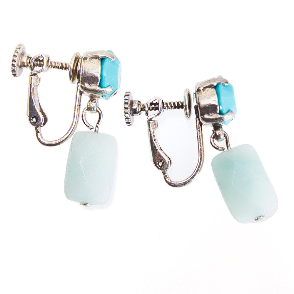 イヤリング 天然石 アマゾナイト ラインストーン ブルー 150094