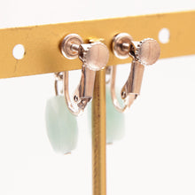 Load image into Gallery viewer, 淡い水色のアマゾナイトとスワロフスキークリスタルの組み合わせが上品なイヤリング