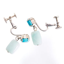 Load image into Gallery viewer, 淡い水色のアマゾナイトとスワロフスキークリスタルの組み合わせが上品なイヤリング