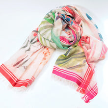 画像をギャラリービューアに読み込む, スカーフ コットン シルク レッド ピンク フラワー 150123