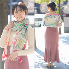 画像をギャラリービューアに読み込む, スカーフ コットン シルク レッド ピンク フラワー 150123