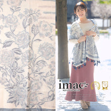 画像をギャラリービューアに読み込む, スカーフ コットン ブルー グレー ローズ タッセル 150128