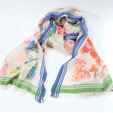 画像をギャラリービューアに読み込む, スカーフ コットン シルク ブルー グリーン フラワー 150134
