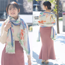 画像をギャラリービューアに読み込む, スカーフ コットン シルク ブルー グリーン フラワー 150134