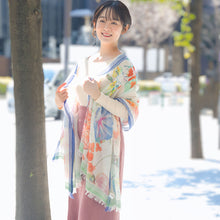 画像をギャラリービューアに読み込む, スカーフ コットン シルク ブルー グリーン フラワー 150134