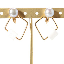 画像をギャラリービューアに読み込む, イヤリング 淡水パール カルサイト グレー ホワイト ゴールド キューブ ジオメトリック 150169