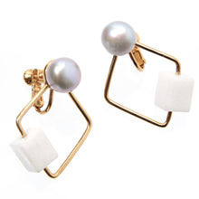 画像をギャラリービューアに読み込む, イヤリング 淡水パール カルサイト グレー ホワイト ゴールド キューブ ジオメトリック 150169