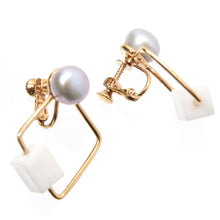画像をギャラリービューアに読み込む, イヤリング 淡水パール カルサイト グレー ホワイト ゴールド キューブ ジオメトリック 150169