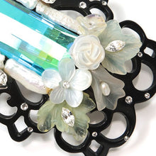 画像をギャラリービューアに読み込む, バレッタ 白蝶貝 淡水パール ジェイド アゲート ボヘミアングラス ラインストーン ブルー ホワイト クリアカラー 150280