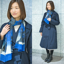 画像をギャラリービューアに読み込む, スカーフ ウール シルク ブルー キャット 150605 メール便