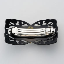 画像をギャラリービューアに読み込む, バレッタ 白蝶貝 ラインストーン ホワイト フラワー バタフライ ブラック 150751