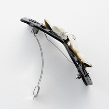 画像をギャラリービューアに読み込む, バレッタ 白蝶貝 ラインストーン ホワイト フラワー バタフライ ブラック 150751