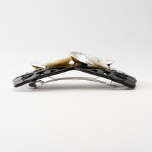 画像をギャラリービューアに読み込む, バレッタ 白蝶貝 ラインストーン ホワイト フラワー バタフライ ブラック 150751