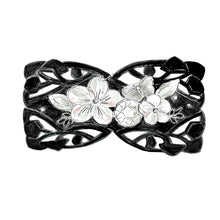 画像をギャラリービューアに読み込む, バレッタ 白蝶貝 ラインストーン ホワイト フラワー バタフライ ブラック 150751