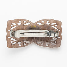 画像をギャラリービューアに読み込む, バレッタ 白蝶貝 ボヘミアングラス ホワイト グレー フラワー 150757