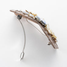 画像をギャラリービューアに読み込む, バレッタ 白蝶貝 ボヘミアングラス ホワイト グレー フラワー 150757