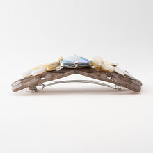 画像をギャラリービューアに読み込む, バレッタ 白蝶貝 ボヘミアングラス ホワイト グレー フラワー 150757