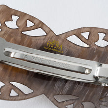 画像をギャラリービューアに読み込む, バレッタ 白蝶貝 ボヘミアングラス ホワイト グレー フラワー 150757