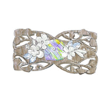 画像をギャラリービューアに読み込む, バレッタ 白蝶貝 ボヘミアングラス ホワイト グレー フラワー 150757