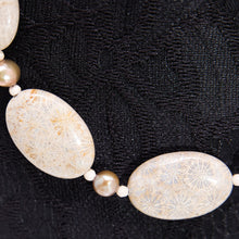 画像をギャラリービューアに読み込む, ネックレス コーラルフォッシル マーブル 淡水パール ショート 150875